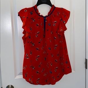 Red flower print blouse